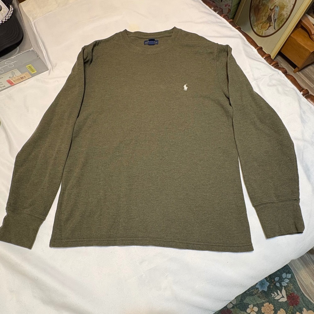 Polo‎ Ralph Lauren Mens Olive Green Waffle Knit Thermal Sleepwear Shirt Large L